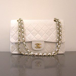 CHANEL Lambskin Quilted Small Double Flap in White